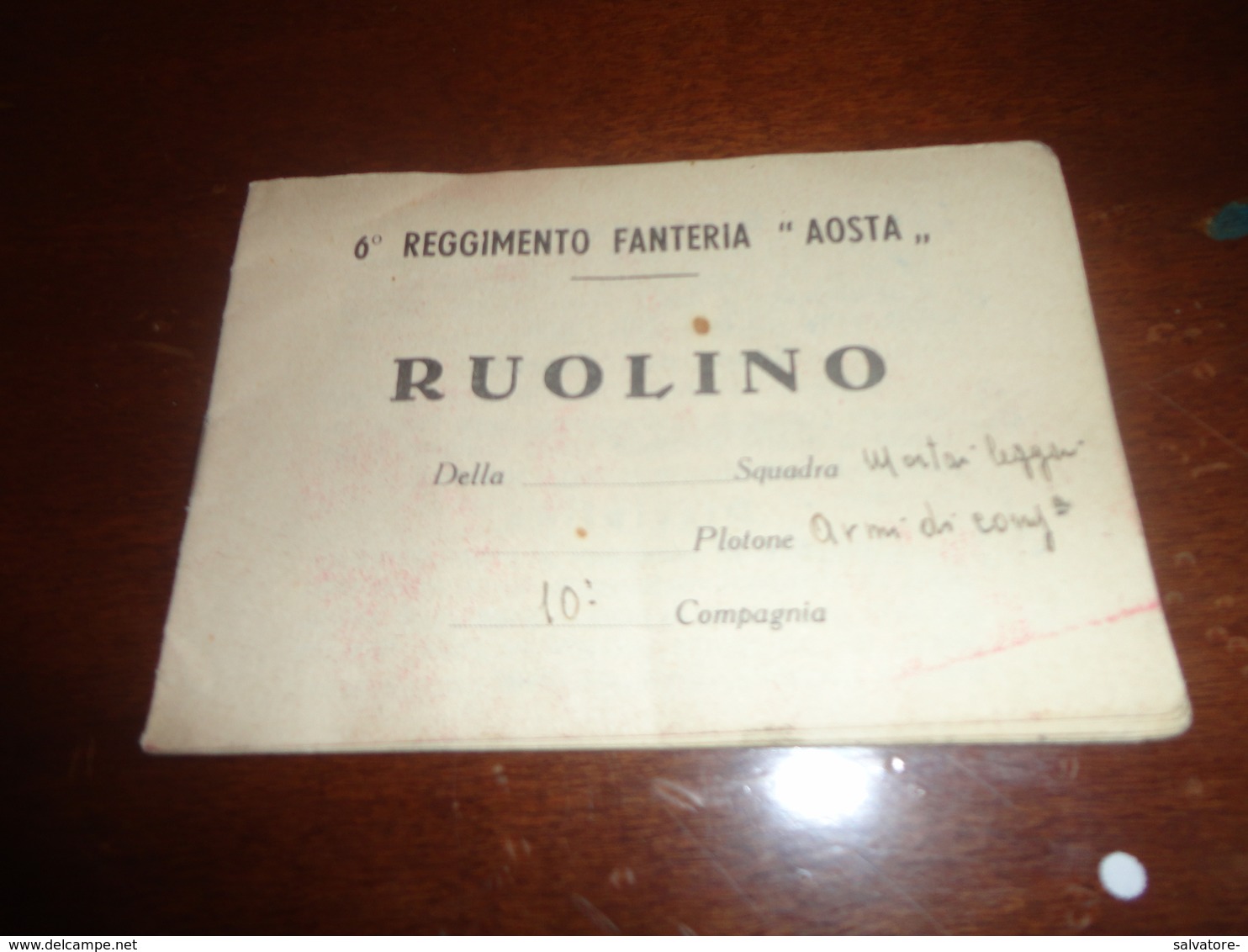 RUOLINO 6° REGGIMENTO FANTERIA "AOSTA"-REGNO - Documenti