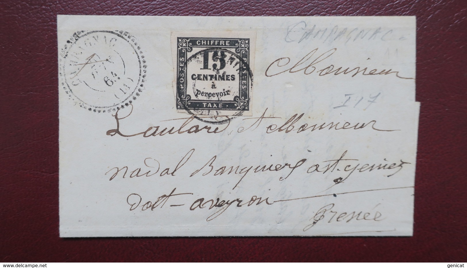Lettre De Campagnac Aveyron 1864 Pour St Geniez D'Olt Taxe N° 3 A L'Arrivée Voir Scans - 1859-1959 Covers & Documents