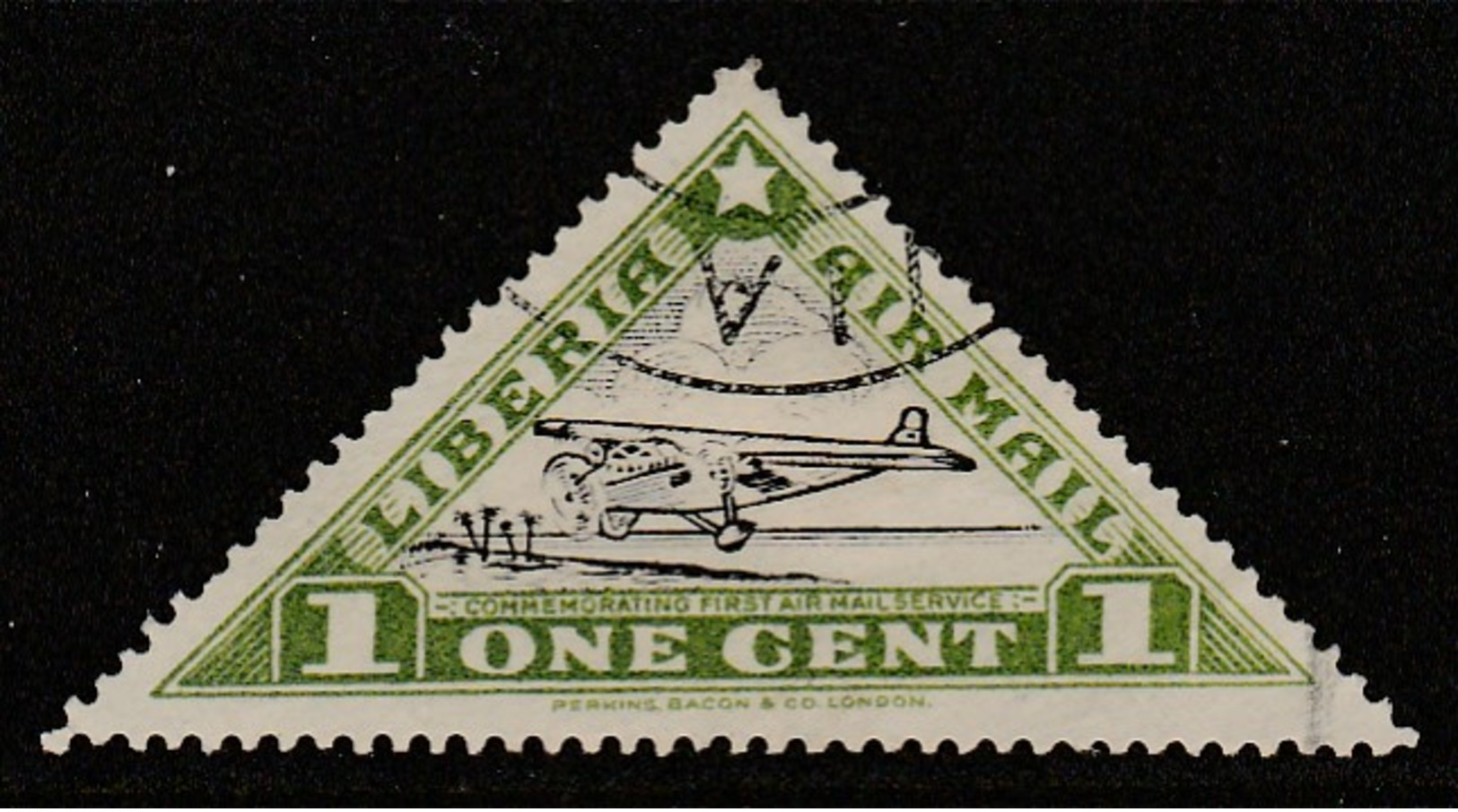 Liberia 1936 First Airmail Service 1 C Light Green/black	SW 347 O Used - Liberia