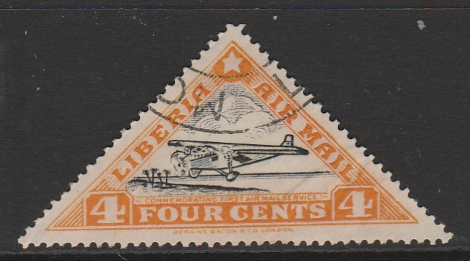 Liberia 1936 First Airmail Service 4 C Orange/black	SW 350 O Used - Liberia