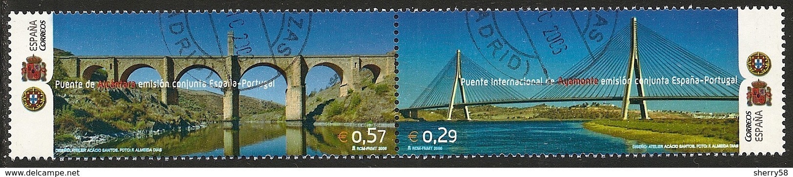 2006-ED. 4263 Y 4264 EN DIPTICO-PUENTES CON PORTUGAL DE ALCANTARA Y DE AYAMONTE-USADO - Usados