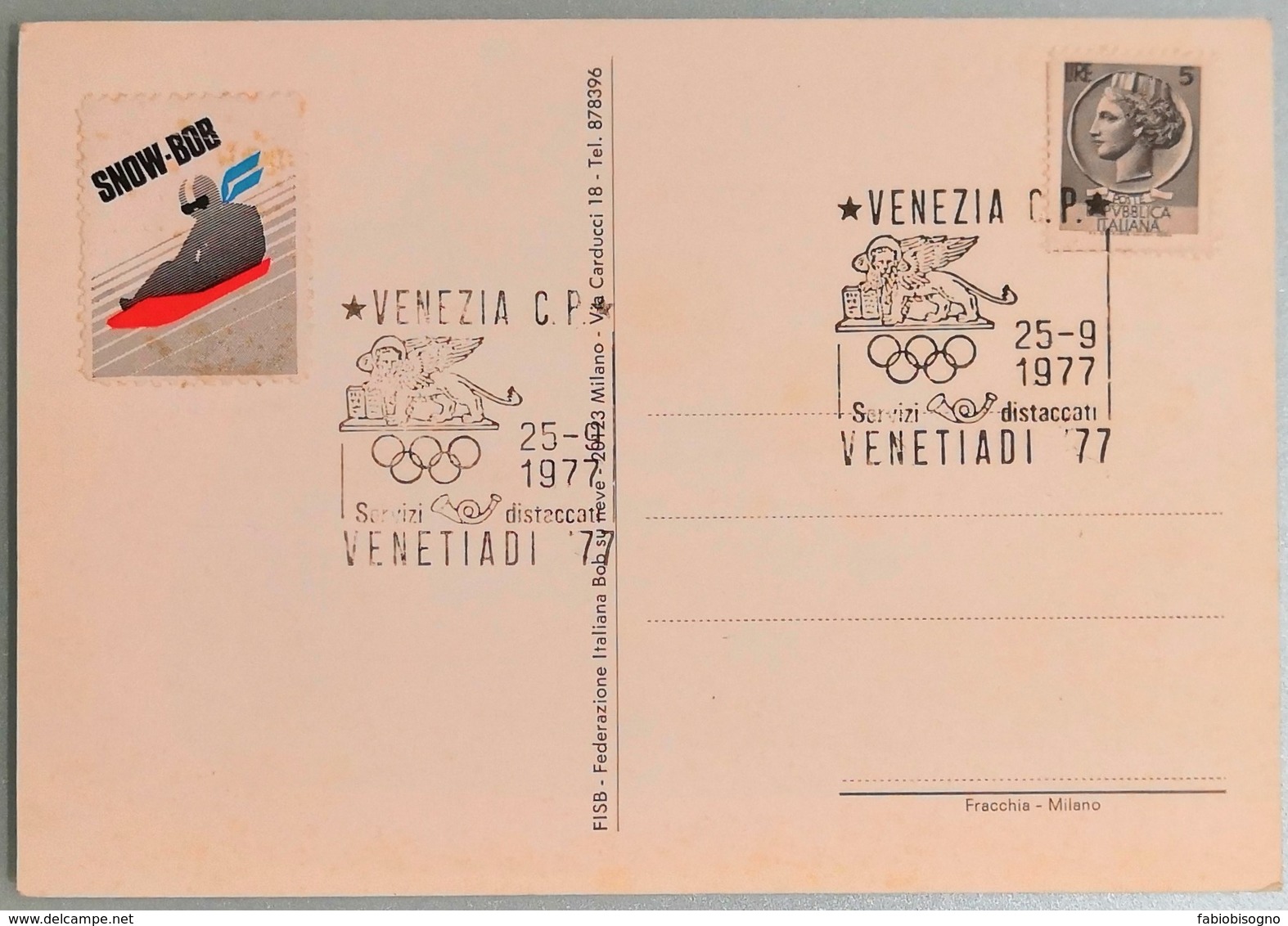 Venezia 25.9.1977 - FISB FEDERAZIONE ITALIANA BOB SU NEVE (snow Bob)  - Label - Winter (Other)