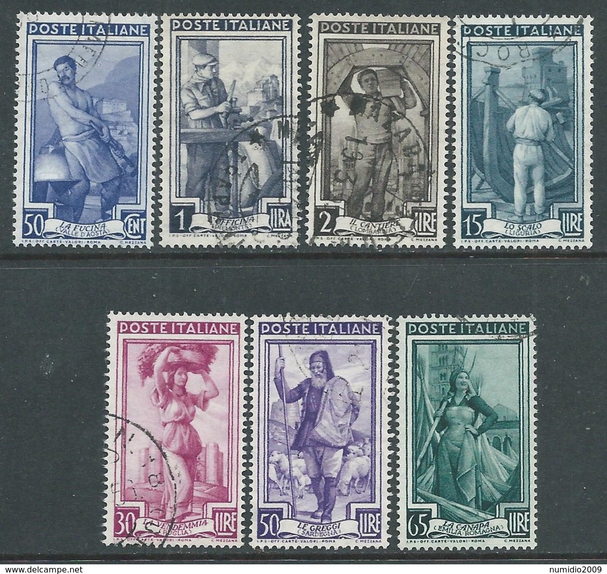 1955-57 ITALIA USATO LAVORO 7 VALORI STELLE - F7-10 - 1946-60: Gebraucht