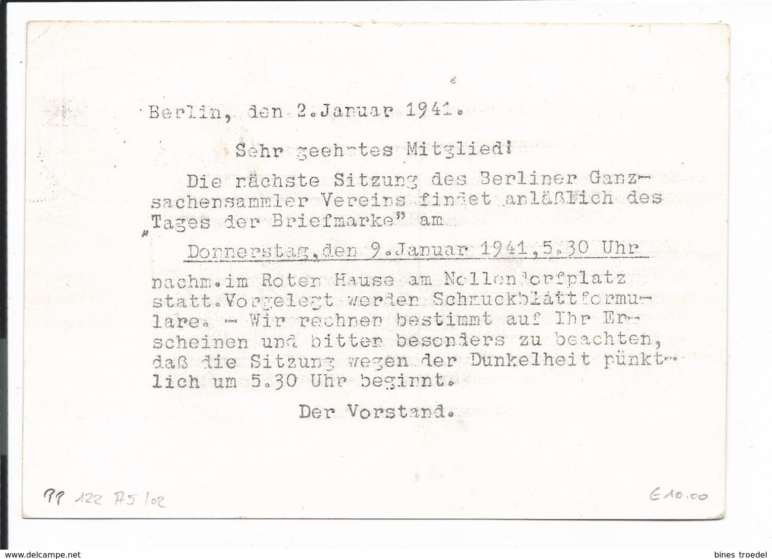 DR PP 122 A 5-02 - 3 Pf  HindenburgMed. Blanko-Karte M. Werbestempel Berlin 2. Kriegs-WHW Als Drucksache N. Friedenau - Autres & Non Classés