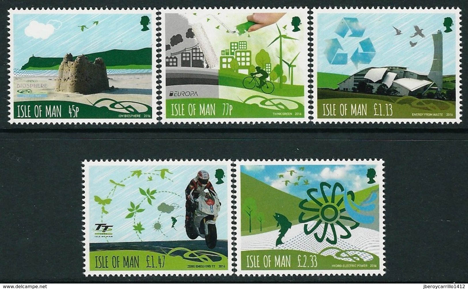 MAN, ISLE Of - EUROPA 2016 -THÈME " ECOLOGIE- PENSAR En VERD- THINK GREEN"- SÈRIE De 5 V.  TYPE  A - 2016