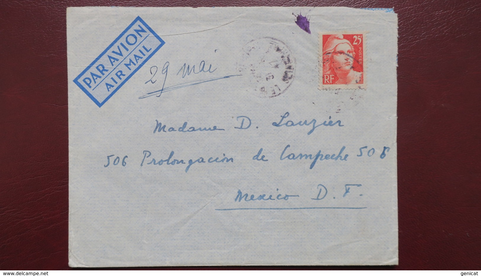 Gandon N° 729 Seul Sur Lettre Pour Le Mexique Mai 1947 Au Verso Cachet De Tacubaya - 1921-1960: Moderne