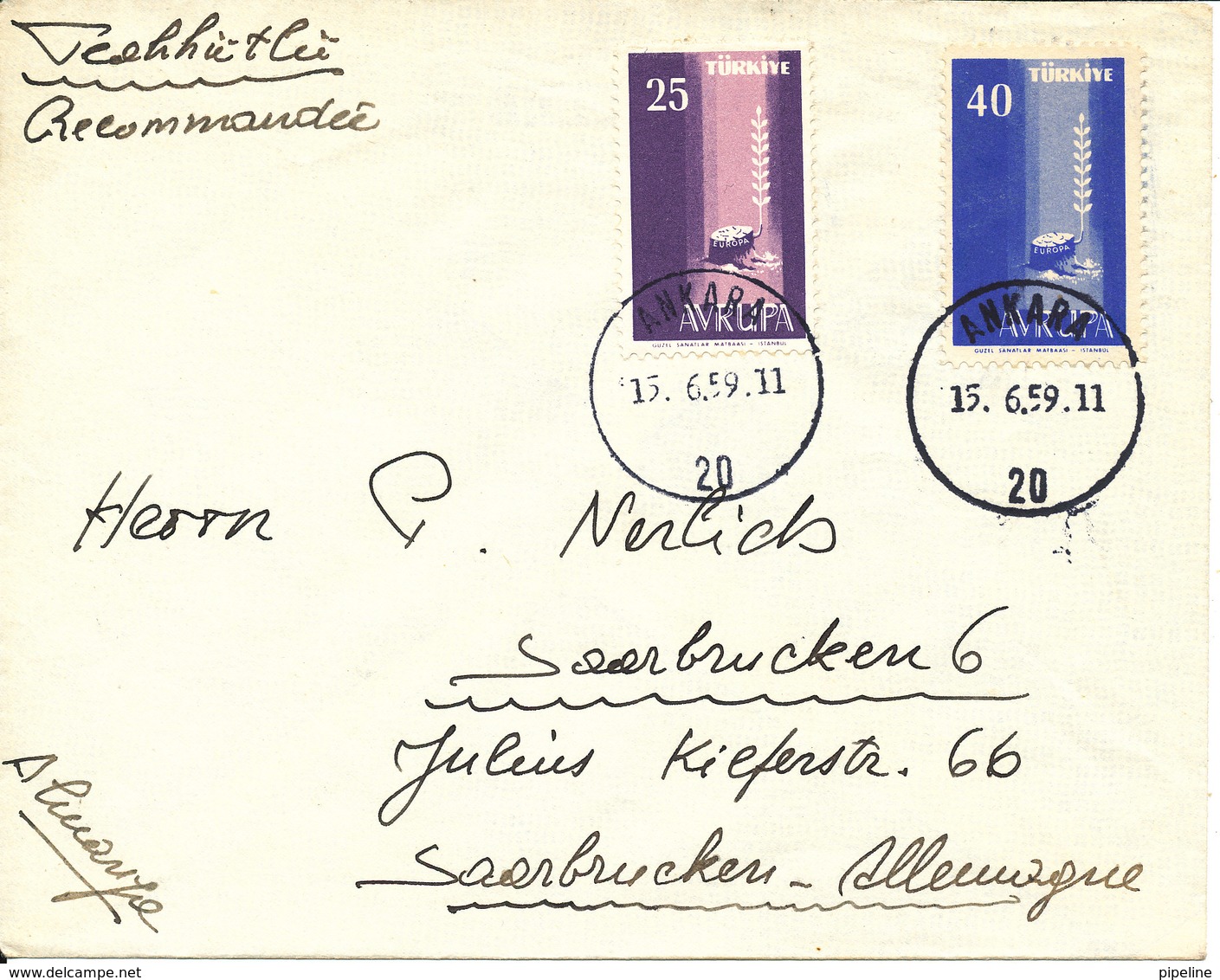 Turkey Cover Sent To Germany 15-6-1959 With EUROPA Stamps - Lettres & Documents