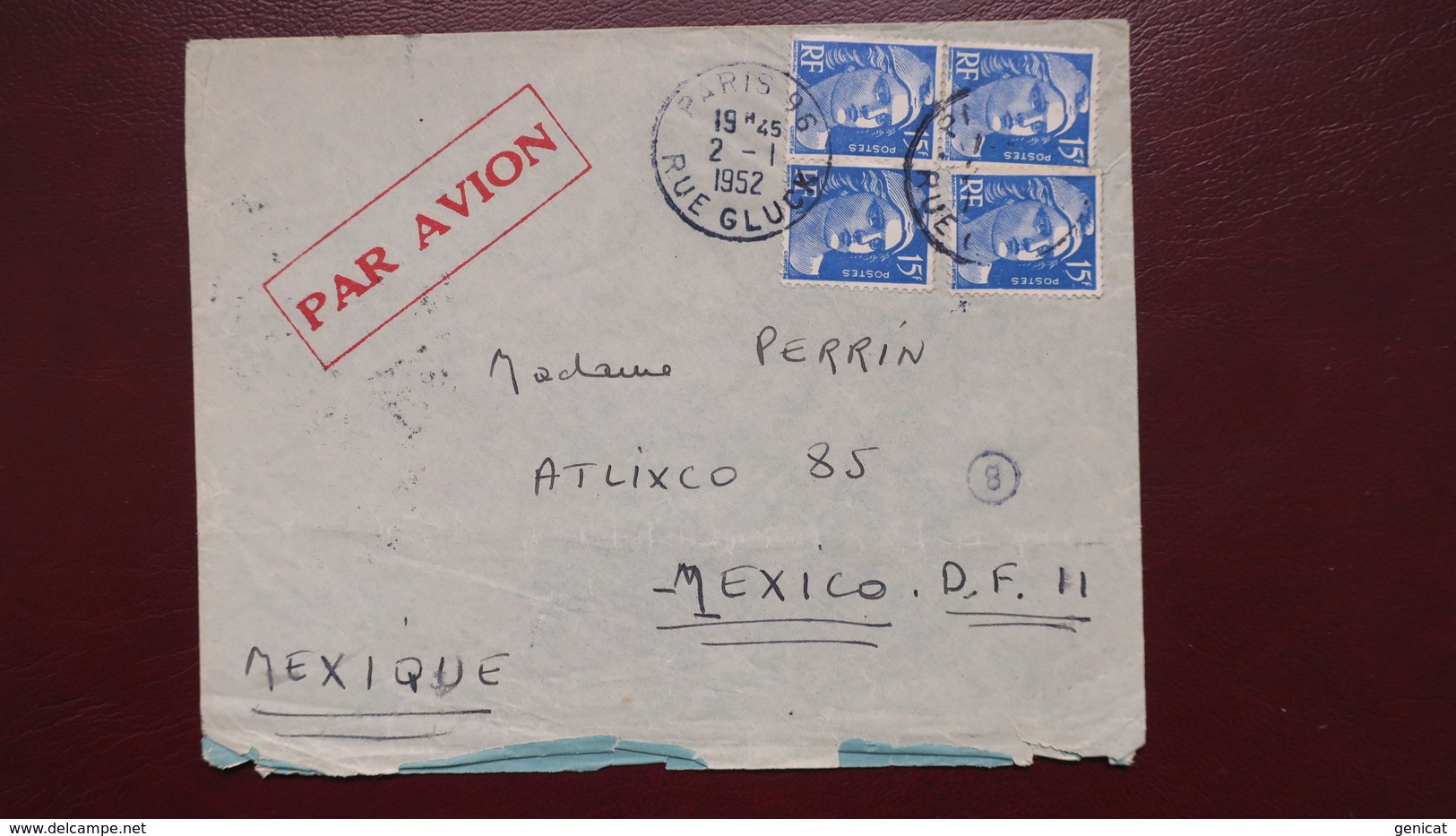 Lettre Affranchie 60 Fr Gandon N° 886 ( Par 4 Exemplaires ) De Paris Janvier 1952 Pour Le Mexique - 1921-1960: Période Moderne