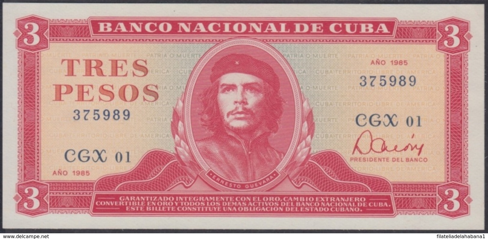 1985-BK-188 CUBA 1985 3$ UNC REEMPLAZO REPLACEMENT ERNESTO CHE GUEVARA. - Cuba