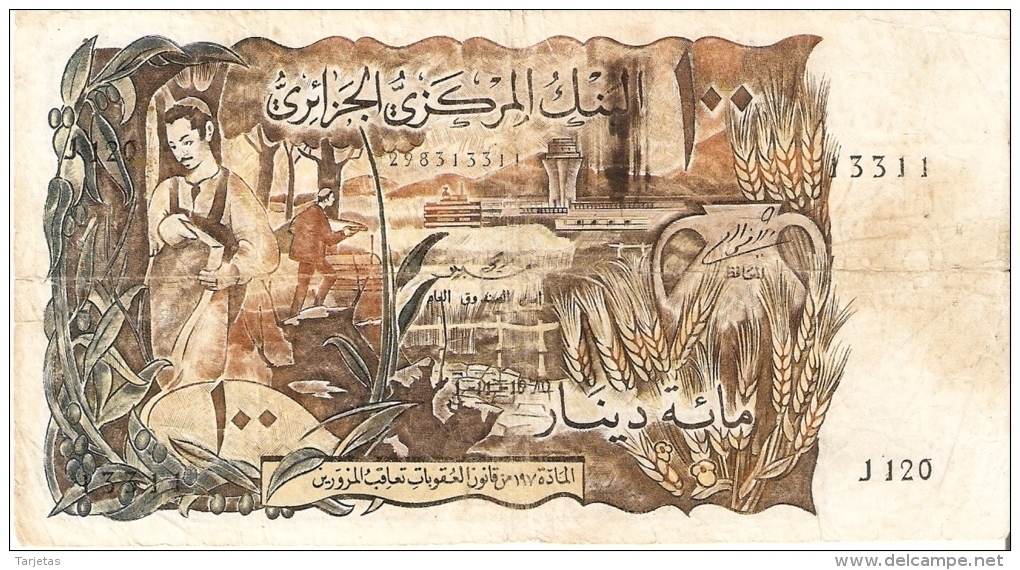 BILLETE DE ARGELIA DE 100 DINARS DEL AÑO 1970 (BANKNOTE) - Algérie