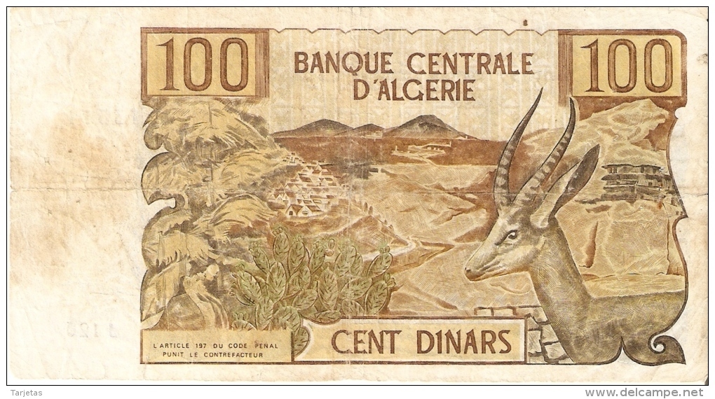 BILLETE DE ARGELIA DE 100 DINARS DEL AÑO 1970 (BANKNOTE) - Argelia