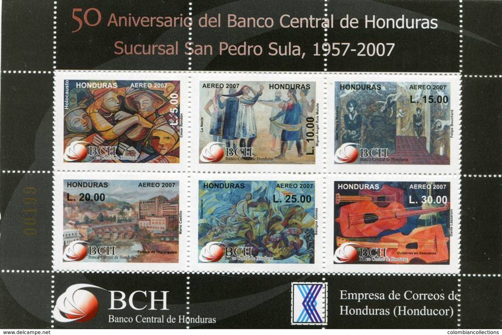 Lote H17, Honduras, 2007, HF, SS, 50 Aniversario Del Banco Central De Honduras, Bank, Art, Guitar - Honduras