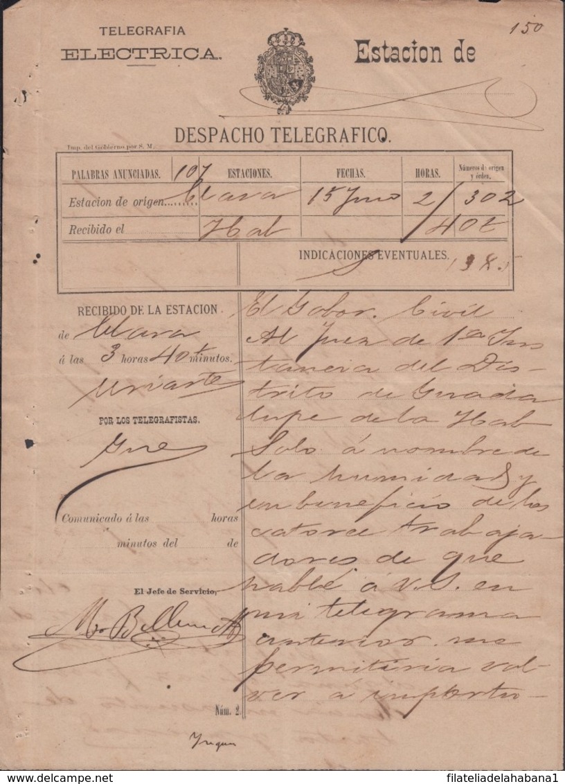 TELEG-268 CUBA (LG1501) SPAIN ANT. TELEGRAM 1885 TIPO IX TELEGRAPH MODELO DE TELEGRAMA - Telegrafo
