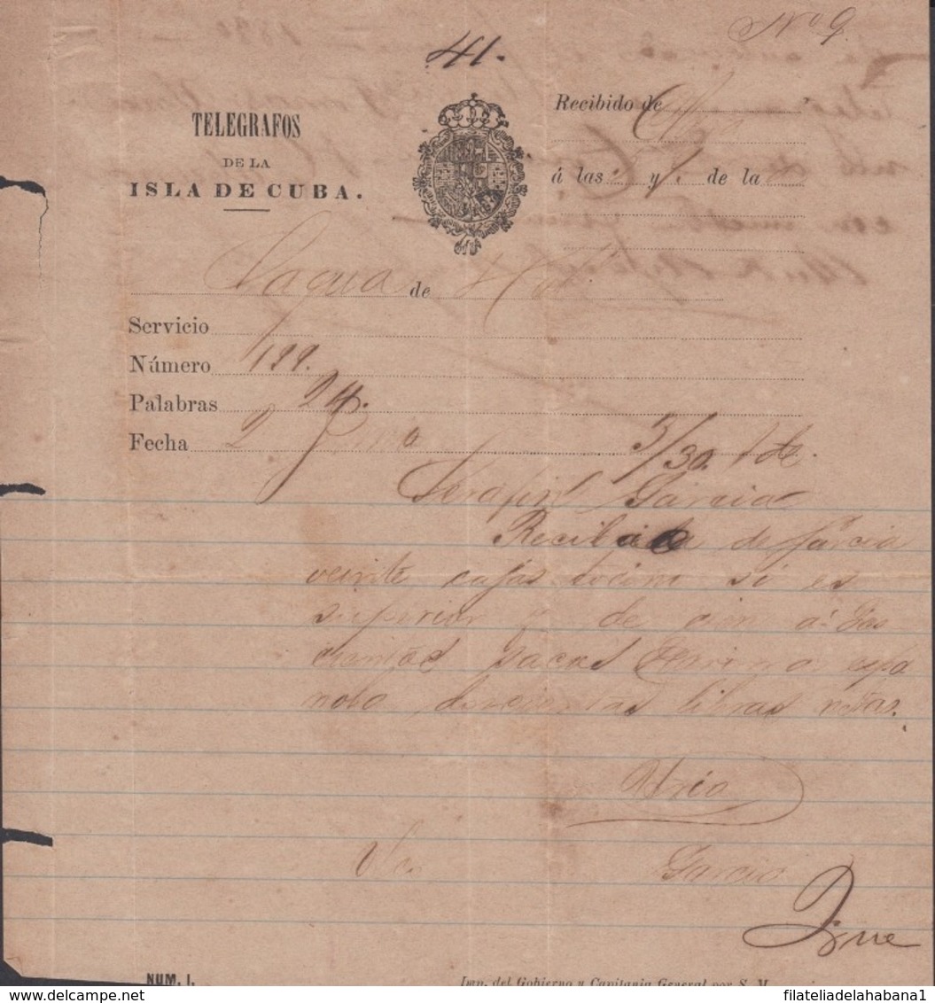 TELEG-269 CUBA (LG1502) SPAIN ANT. TELEGRAM 1880 TIPO X TELEGRAPH MODELO DE TELEGRAMA - Télégraphes