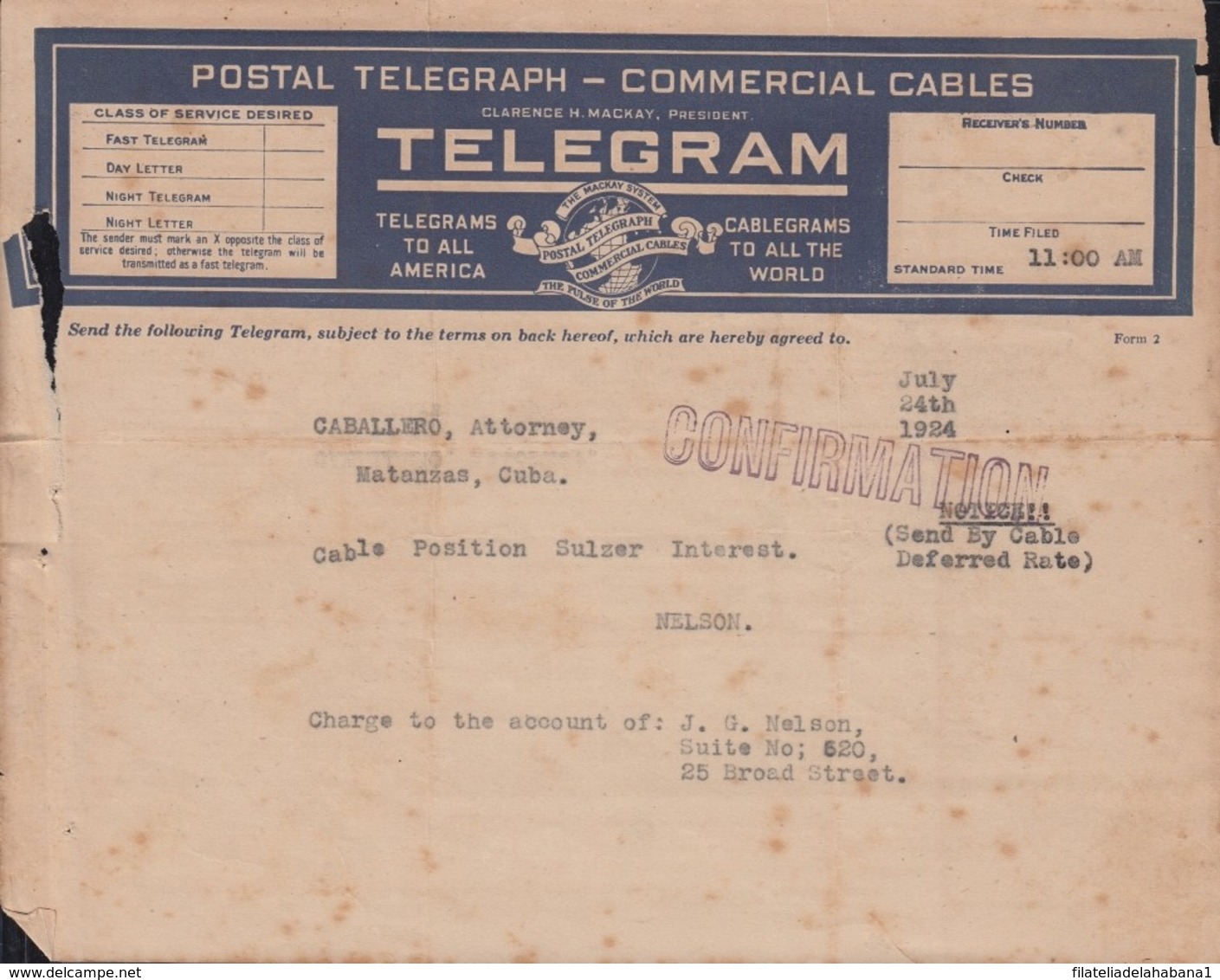 TELEG-274 CUBA (LG1507) REPUBLIC TELEGRAM TELEGRAPH 2 MODELOS DE TELEGRAMA - Telegraafzegels