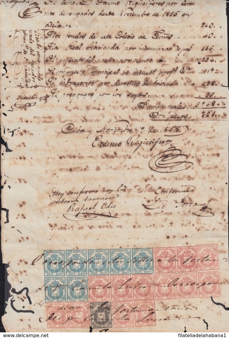 DER-111 CUBA (LG1512) SPAIN ANT. REVENUE DERECHO JUDICIAL 1858 COMPLETE DOC. - Impuestos