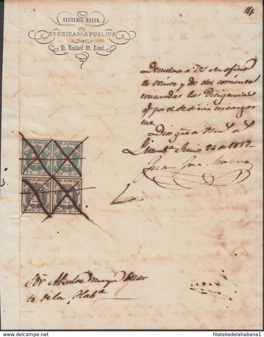 DER-112 CUBA (LG1513) SPAIN ANT. REVENUE DERECHO JUDICIAL 1857 COMPLETE DOC. - Impuestos