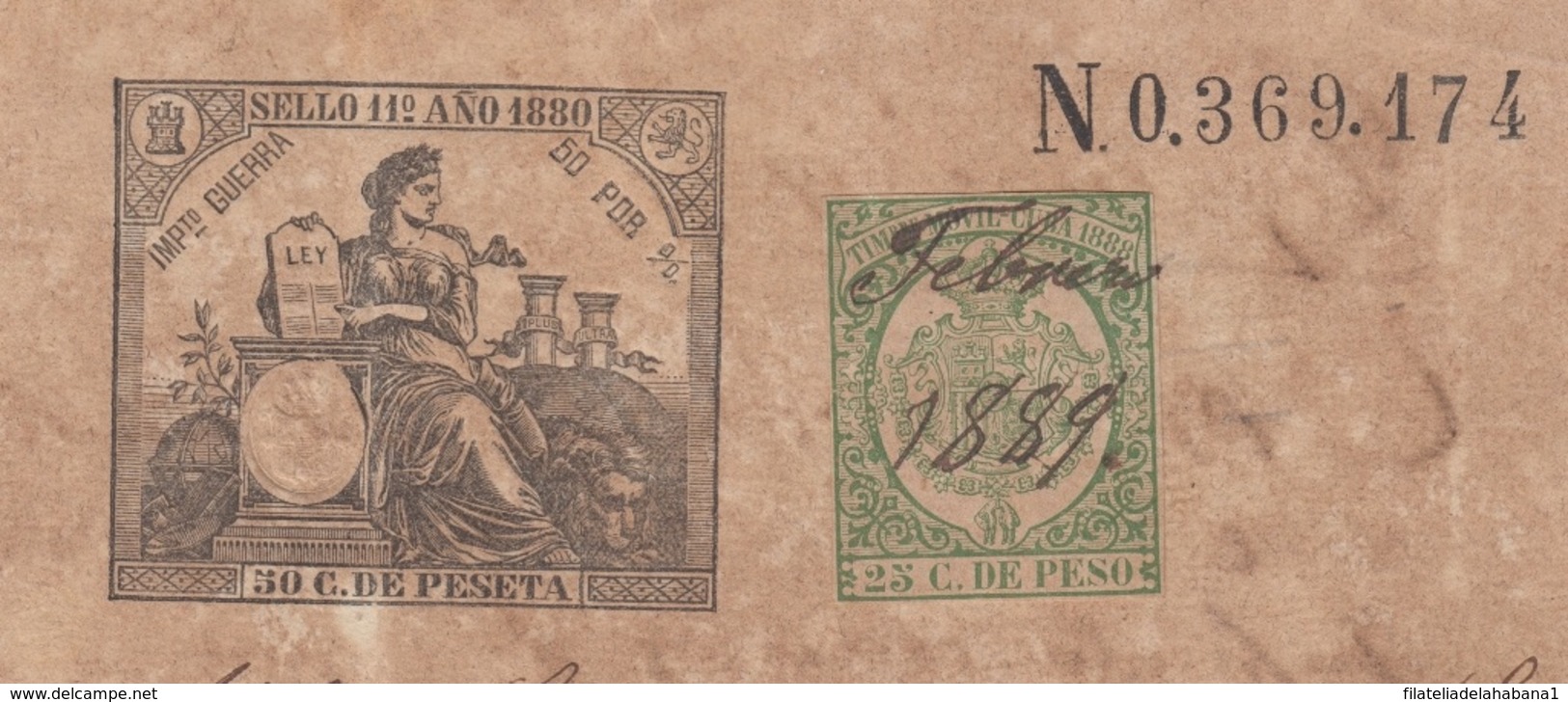 TMO-52 CUBA (LG1514) SPAIN ANT. REVENUE 1880 SEALLED PAPER + TIMBRE MOVIL 1886. - Postage Due