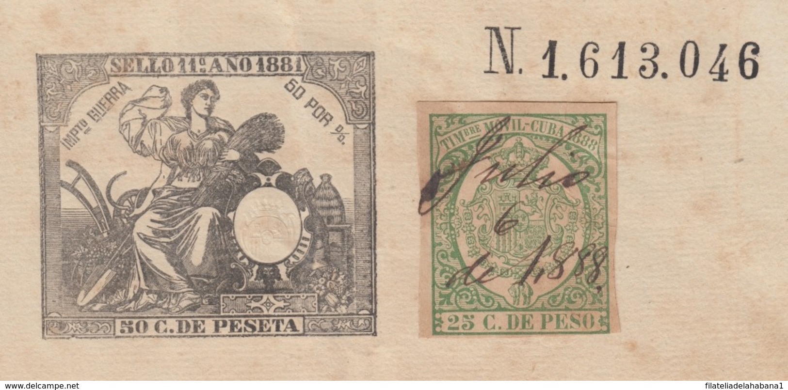 TMO-51 CUBA (LG1515) SPAIN ANT. REVENUE 1881 SEALLED PAPER + TIMBRE MOVIL 1886. - Portomarken