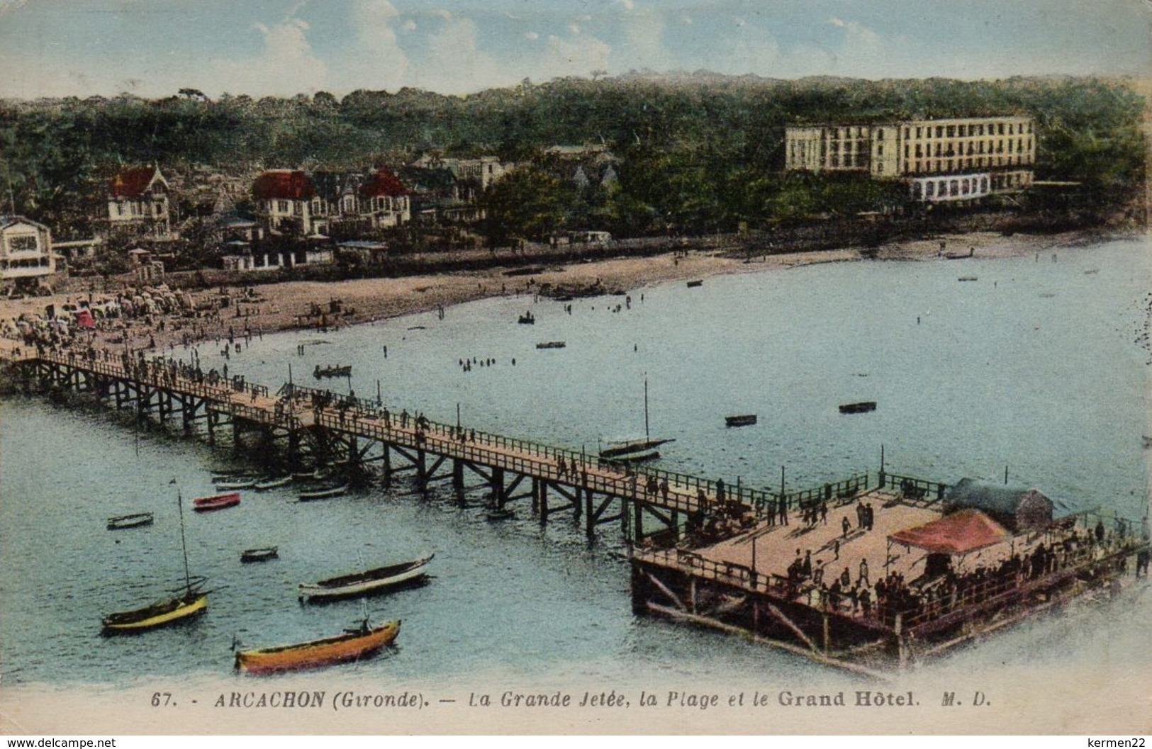 CPA 33 ARCACHON La Grande Jetée La Plage Et Le Grand Hôtel - Arcachon