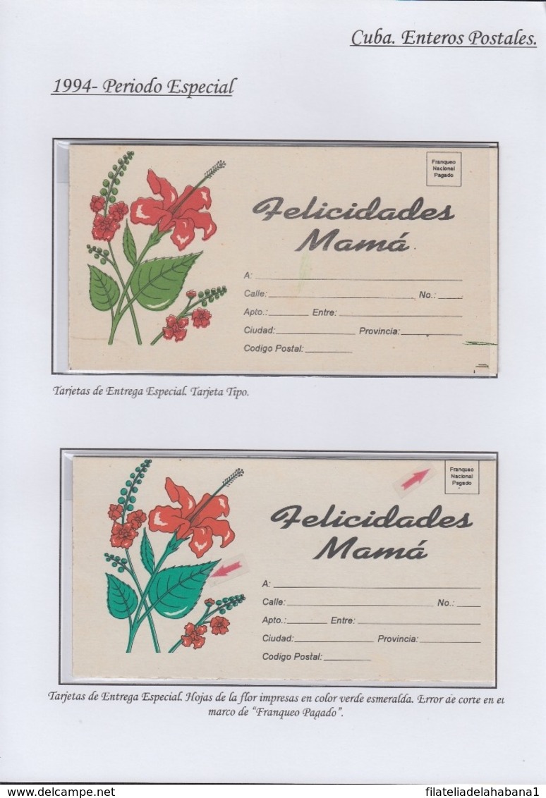 1994-EP-41 CUBA (LG1529) PERIODO ESPECIAL POSTAL STATIONERY COLLECTION ERROR MOTHER DAY 1994. - Lettres & Documents