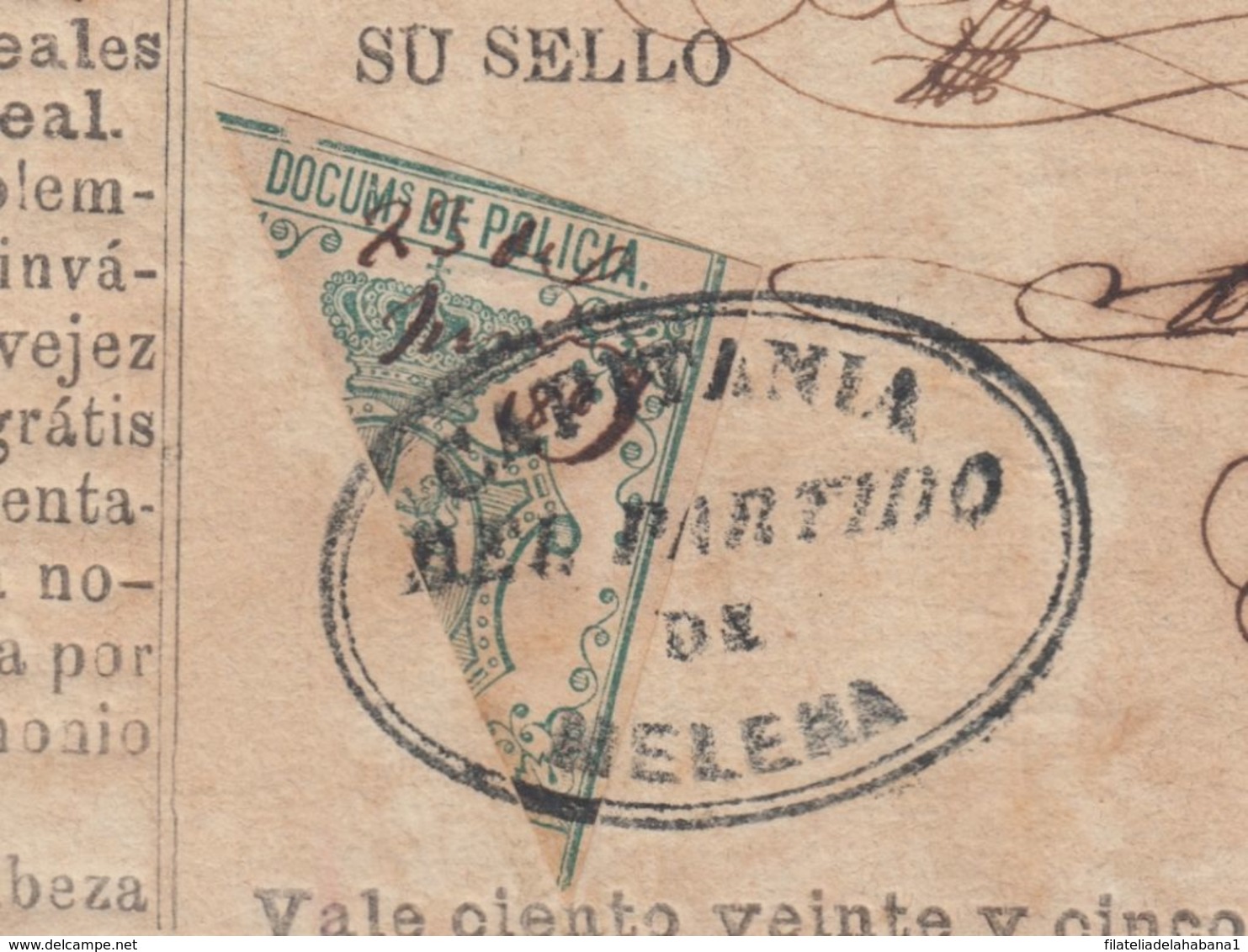 POL-73 CUBA (LG1531) SPAIN ANT. FREE SLAVE SLAVERY CEDULA + REVENUE POLICE BICEPTO 1869. - Timbres-taxe