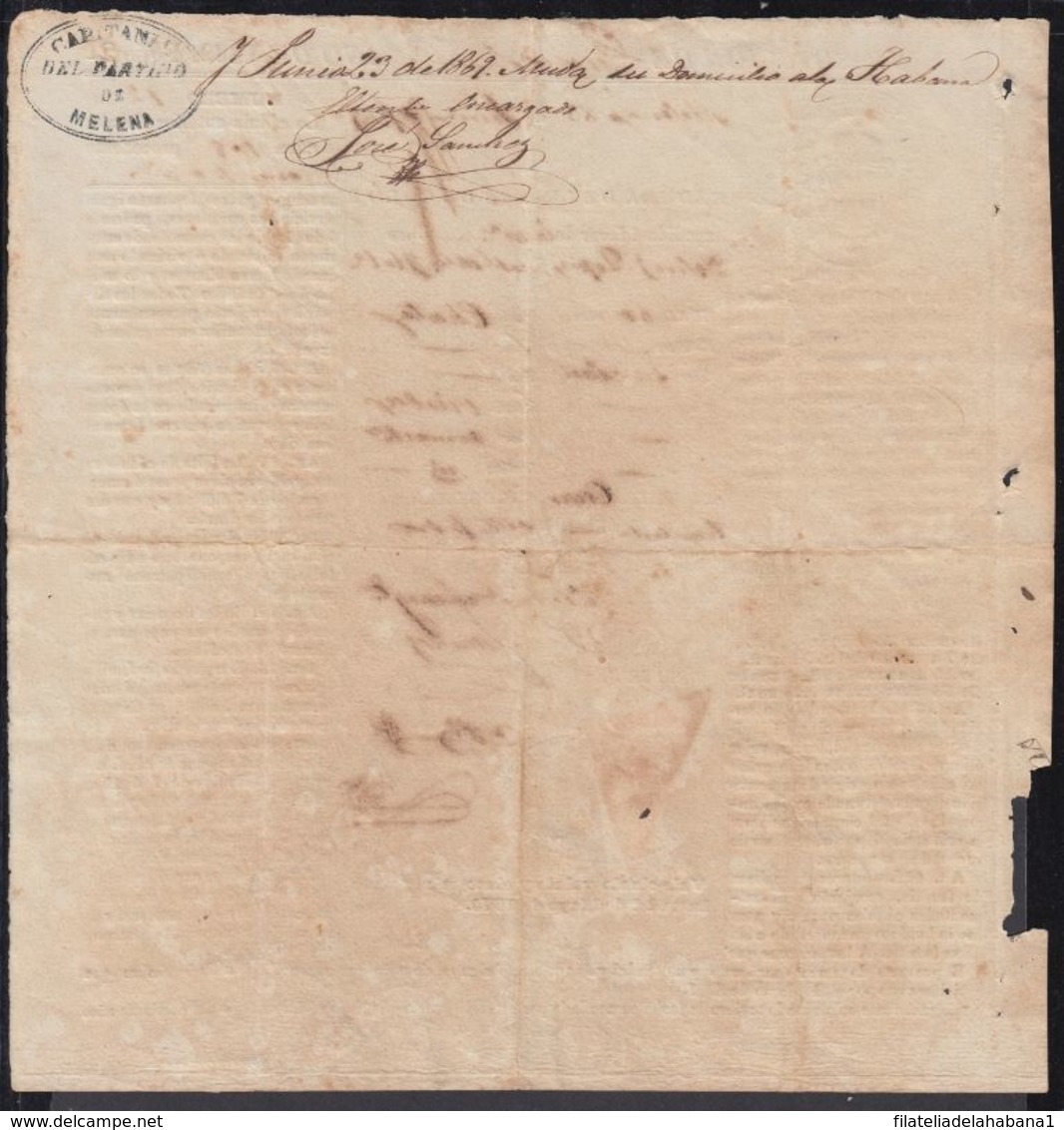 POL-73 CUBA (LG1531) SPAIN ANT. FREE SLAVE SLAVERY CEDULA + REVENUE POLICE BICEPTO 1869. - Impuestos
