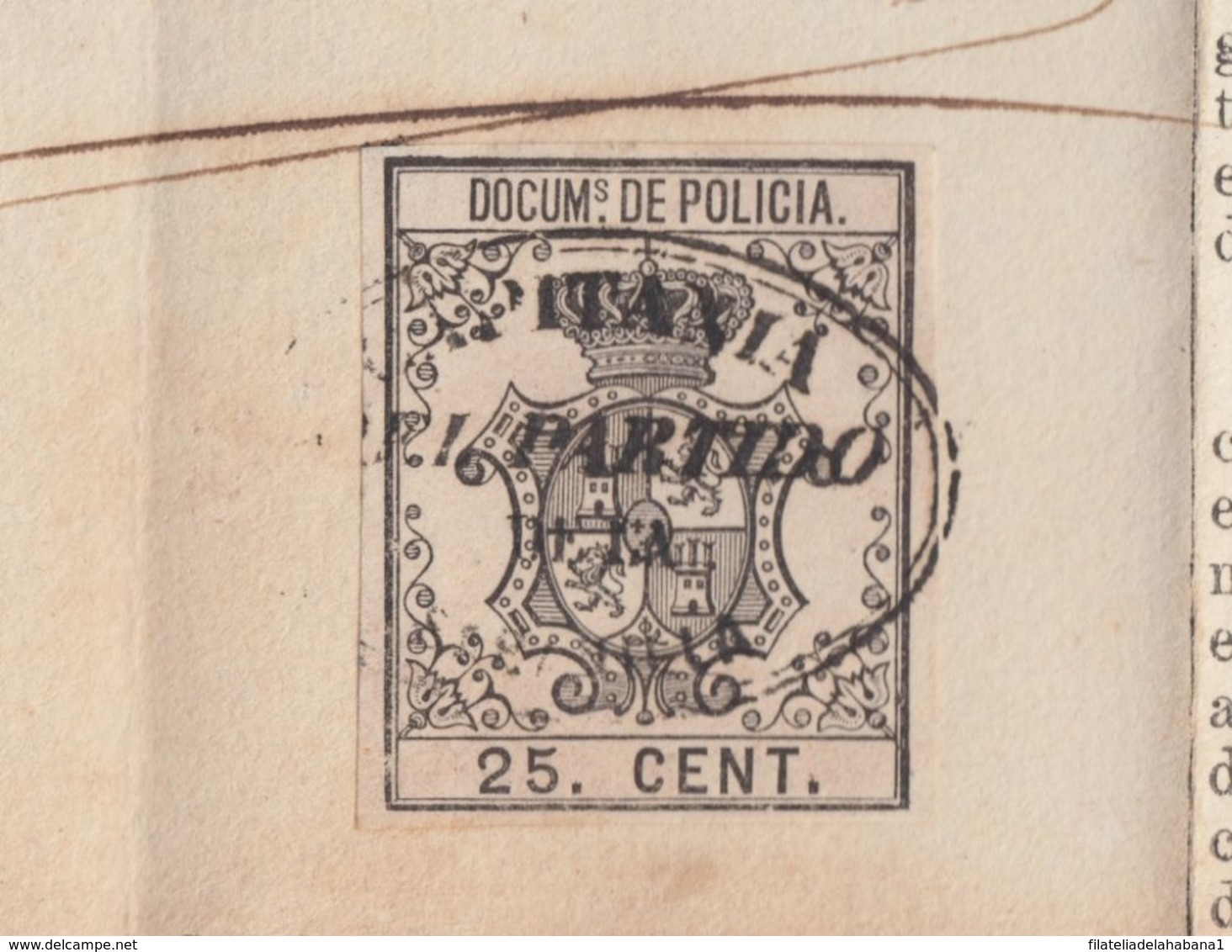 POL-74 CUBA (LG1532) SPAIN ANT.CHINA SLAVE COLONO CEDULA + REVENUE POLICE STAMP 1865. - Segnatasse