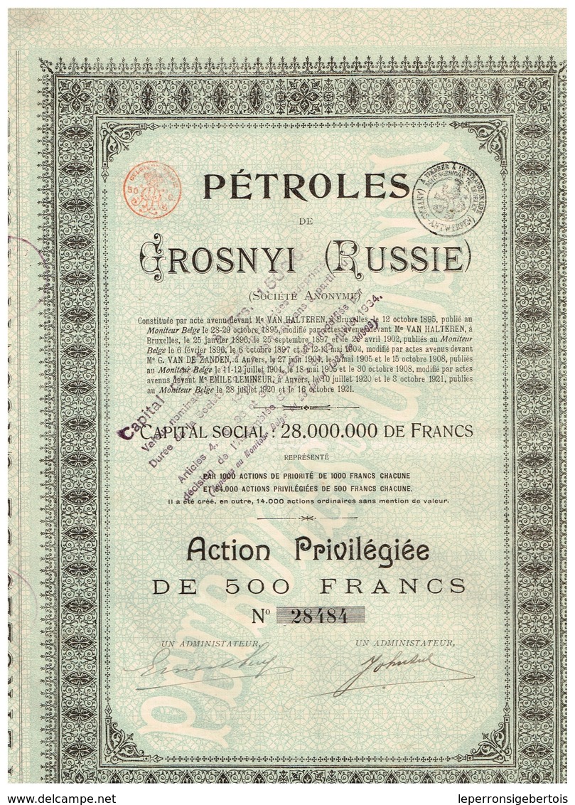 Ancienne Action - Pétroles De Grosnyi - Titre De 1921 -Titre N°28484 - Russie