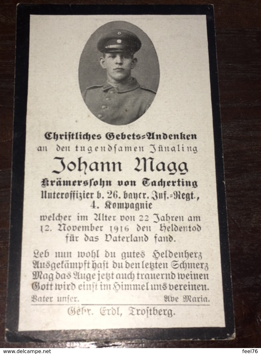 Sterbebild Wk1 Bidprentje Avis Décès Deathcard IR26 12. November 1916 Aus Tacherting - 1914-18