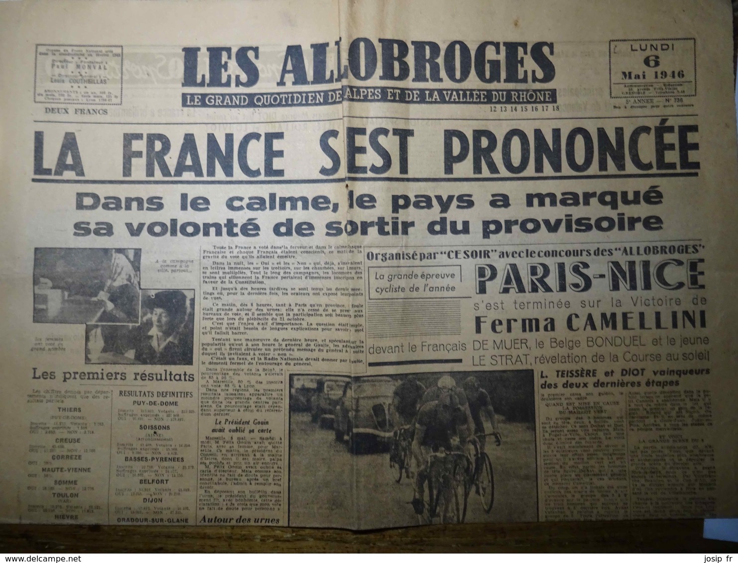 CIRQUE BUREAU- PLACARD PUBLICITAIRE SUR LES ALLOBROGES, Quotidien RHÔNE-ALPES Du 06 Mai 1946 - Pubblicitari