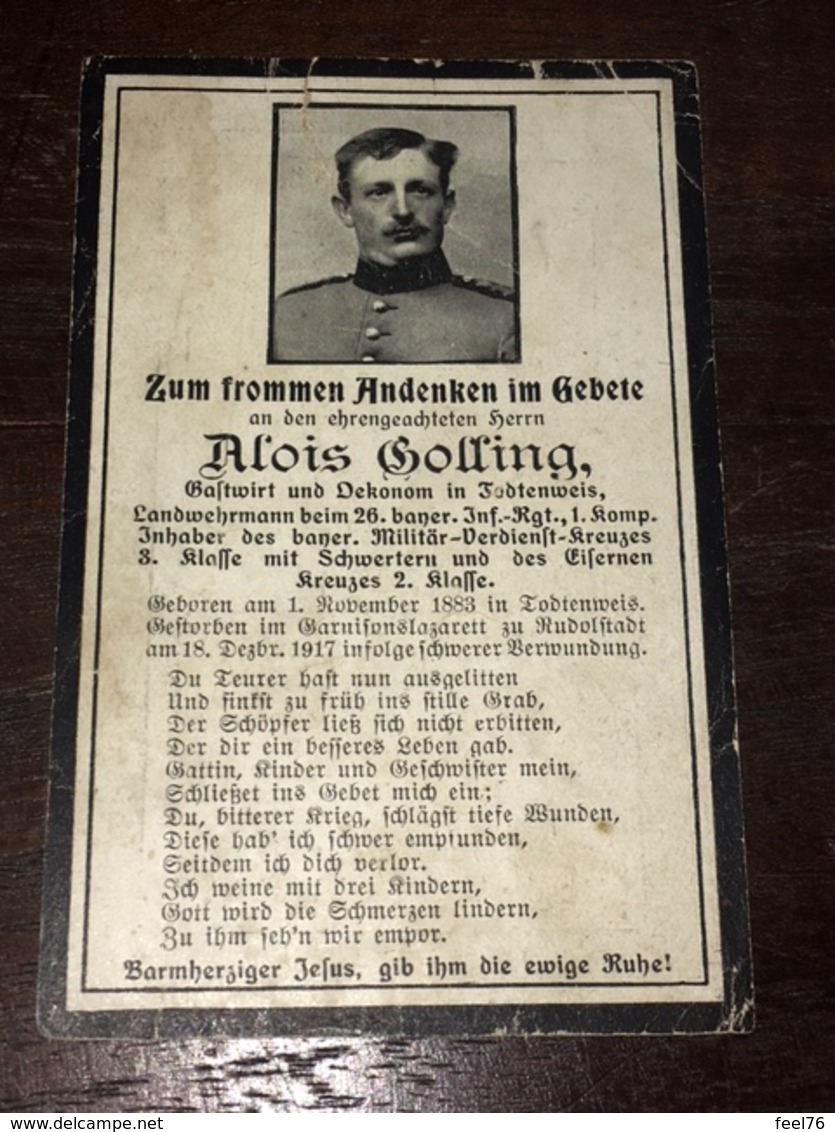 Sterbebild Wk1 Ww1 Bidprentje Avis Décès Deathcard IR26 RUDOLSTADT Aus Todtenweis - 1914-18