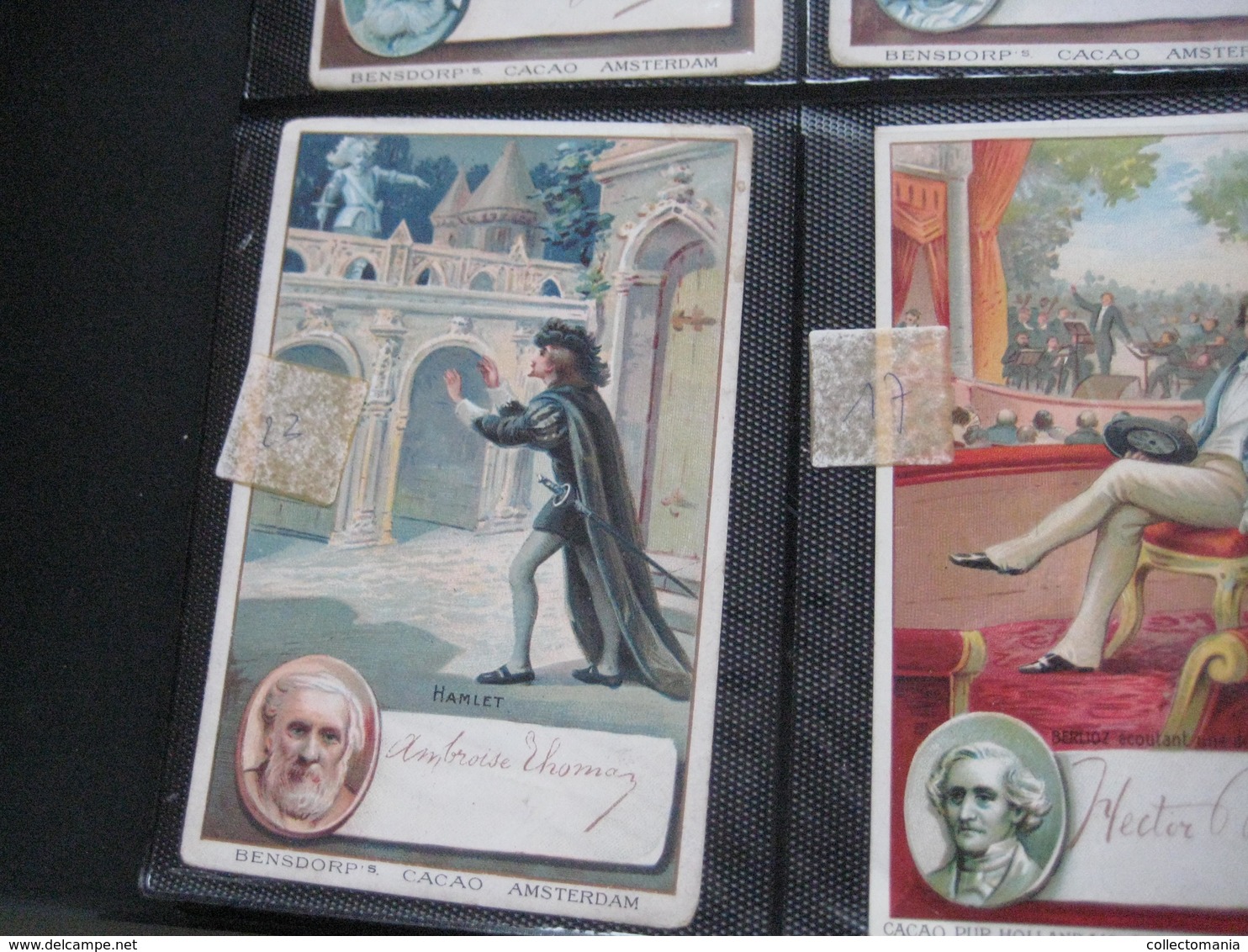 8 cards,  14cm X 9cm  advertising  c1890  CACAO COCOA BENSDORP chocolate, Famous WRITERS, literature VG