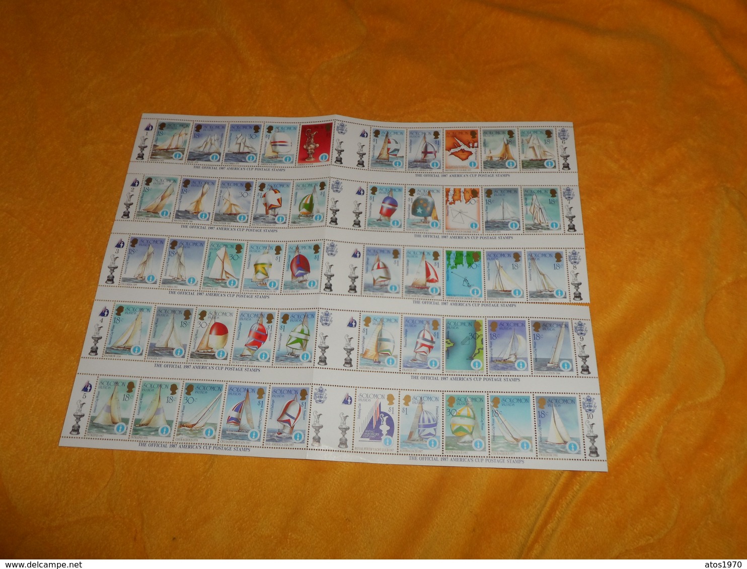 PLANCHE DE 50 TIMBRES SOLOMON ISLANDS THE OFFICIAL 1987 AMERICA'S CUP POSTAGE STAMPS NEUF - Islas Salomón (1978-...)