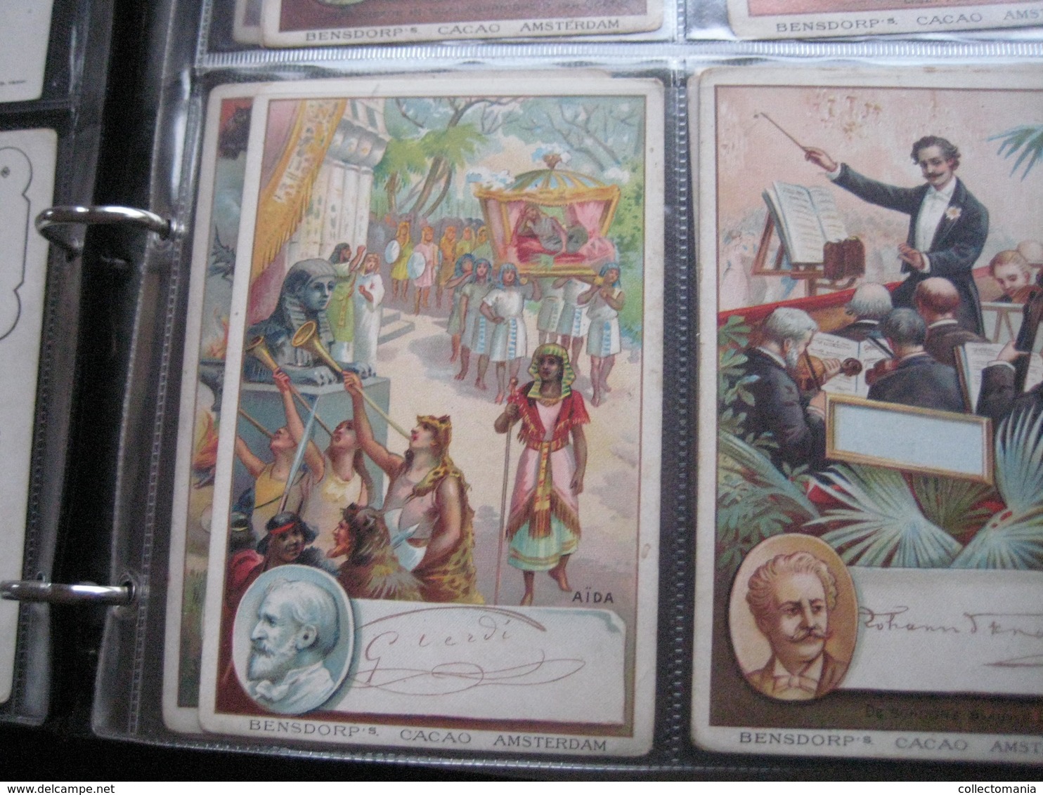 7 cards,  14cm X 9cm  advertising  c1890  CACAO COCOA BENSDORP chocolate, Famous WRITERS, literature VG