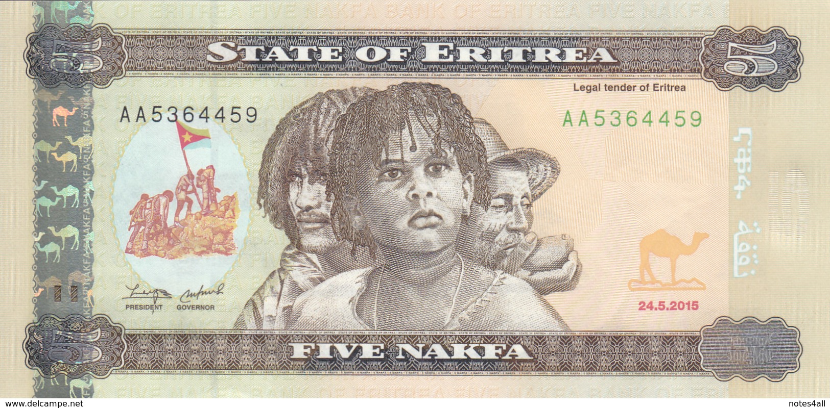 ERITREA 5 NAKFA 2015 P-14 Lot X5 UNC Notes */* - Erythrée