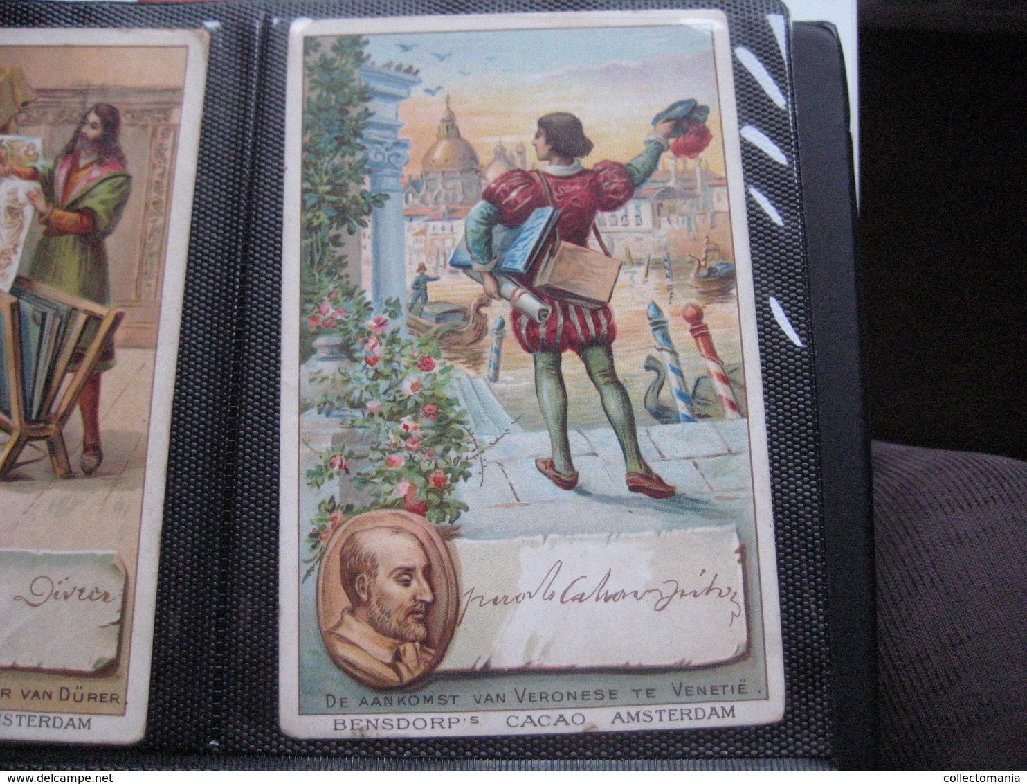 8 cards,  14cm X 9cm  advertising  c1890  CACAO COCOA BENSDORP chocolate, Famous WRITERS, literature VG