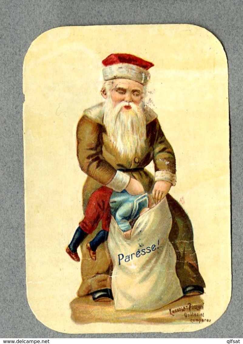 Chromo Poulain Pere Noel Punition Pere Fouettard Santa Claus Paresse Bogeyman Lazyness Punishment Victorian Trade Card - Di Natale