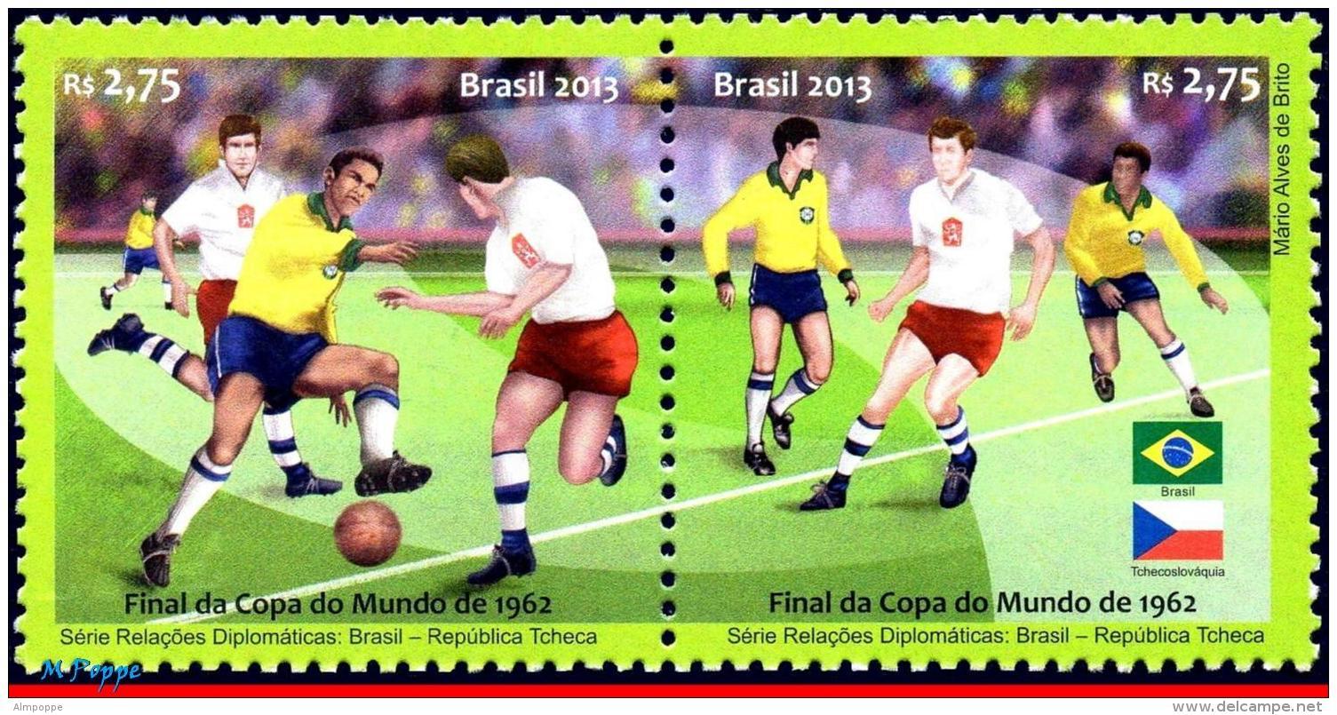 Ref. BR-3247 BRAZIL 2013 JOINT ISSUE, DIPLOMATIC RELATIONS WITH, CZECH REPUBLIC, FOOTBALL/SOCCER, MNH 2V Sc# 3247 - Unused Stamps
