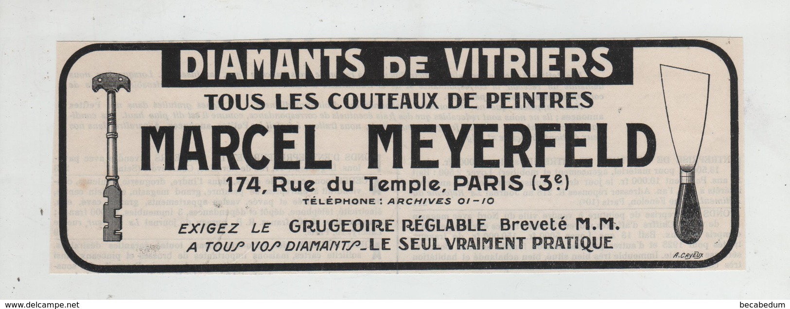 Meyerfeld Diamants De Vitriers Couteaux Peintres Paris Grugeoire - Publicités