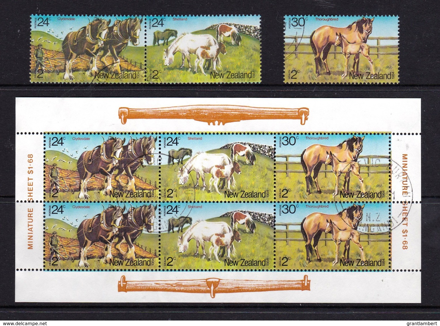 New Zealand 1984 Health - Horses Set Of 3 + Minisheet Used - Used Stamps