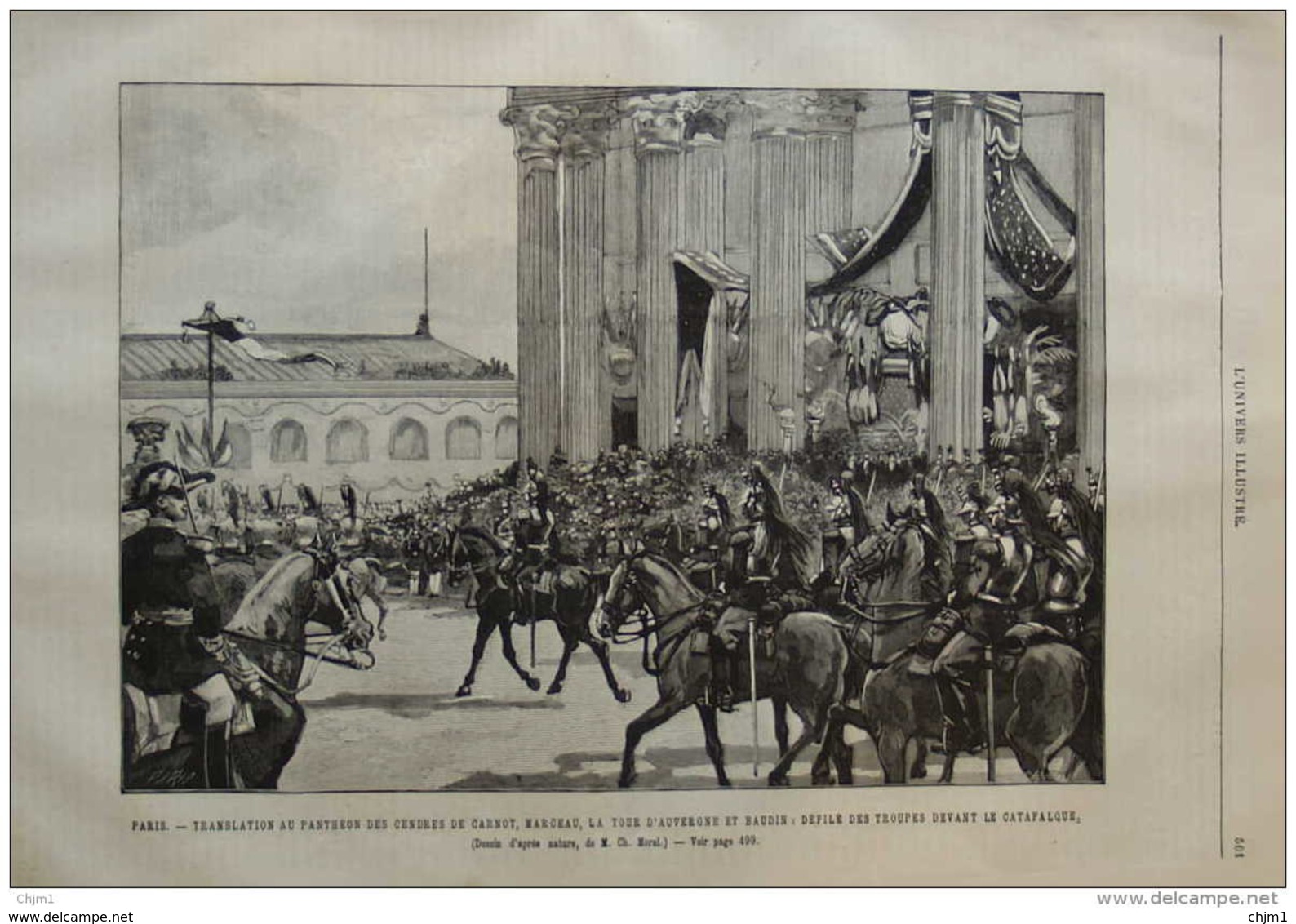 Paris - Translation Au Panthéon Des Cendres De Carnot, Marceau, La Tour D'Auvergne Et Baudin - Page Original 1889 - Documents Historiques