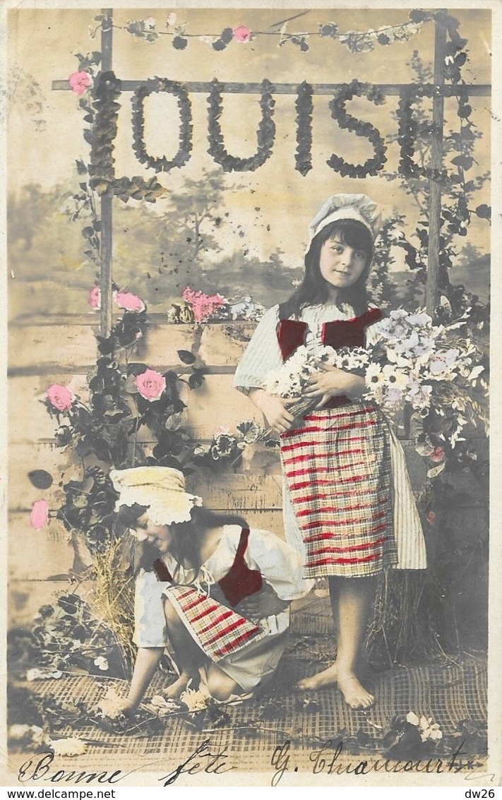 Prénom Louise - 2 Jeunes Filles Dans Un Jardin Avec Fleurs (roses) - Carte J.K. Dos Simple - Prénoms