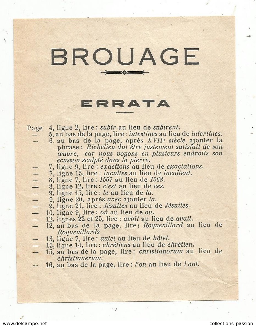 Régionalisme,Poitou-Charente, Pages D'histoire ,BROUAGE , Yves BREIZ , Charente Maritime, 4 Scans, Frais Fr 2.95 E - Poitou-Charentes