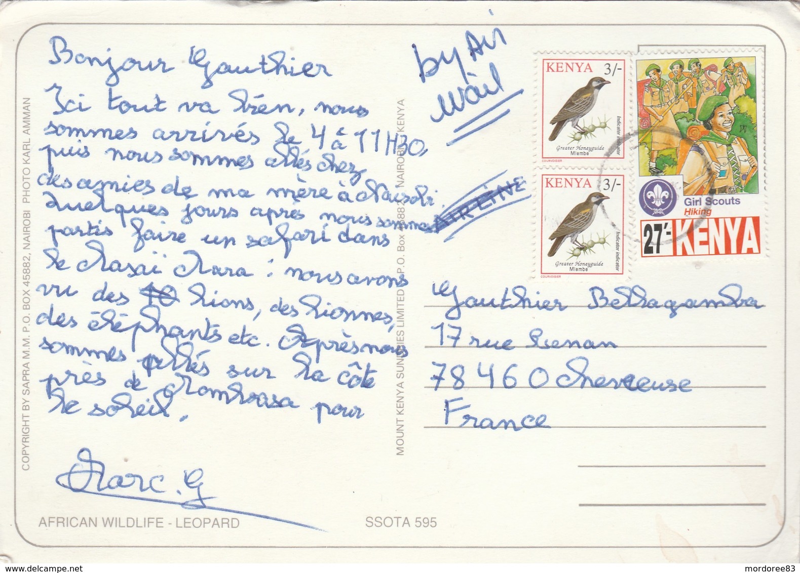 KENYA YT 563 PAIRE + 704 SUR CARTE POSTALE POUR LA FRANCE - Kenya (1963-...)