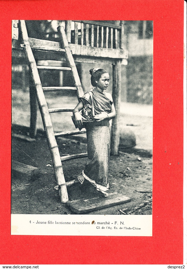 LAOS Carte Animée Jeune Fille Laotienne Se Rendant Au Marché     4 FN Cliché Ag Er De Indochine - Laos