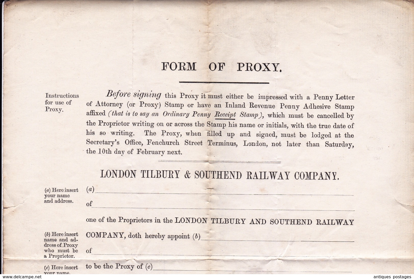 Lettre 1877 London Tilbury and Southend Railway Company Train Half Penny Victoria England Great Britain