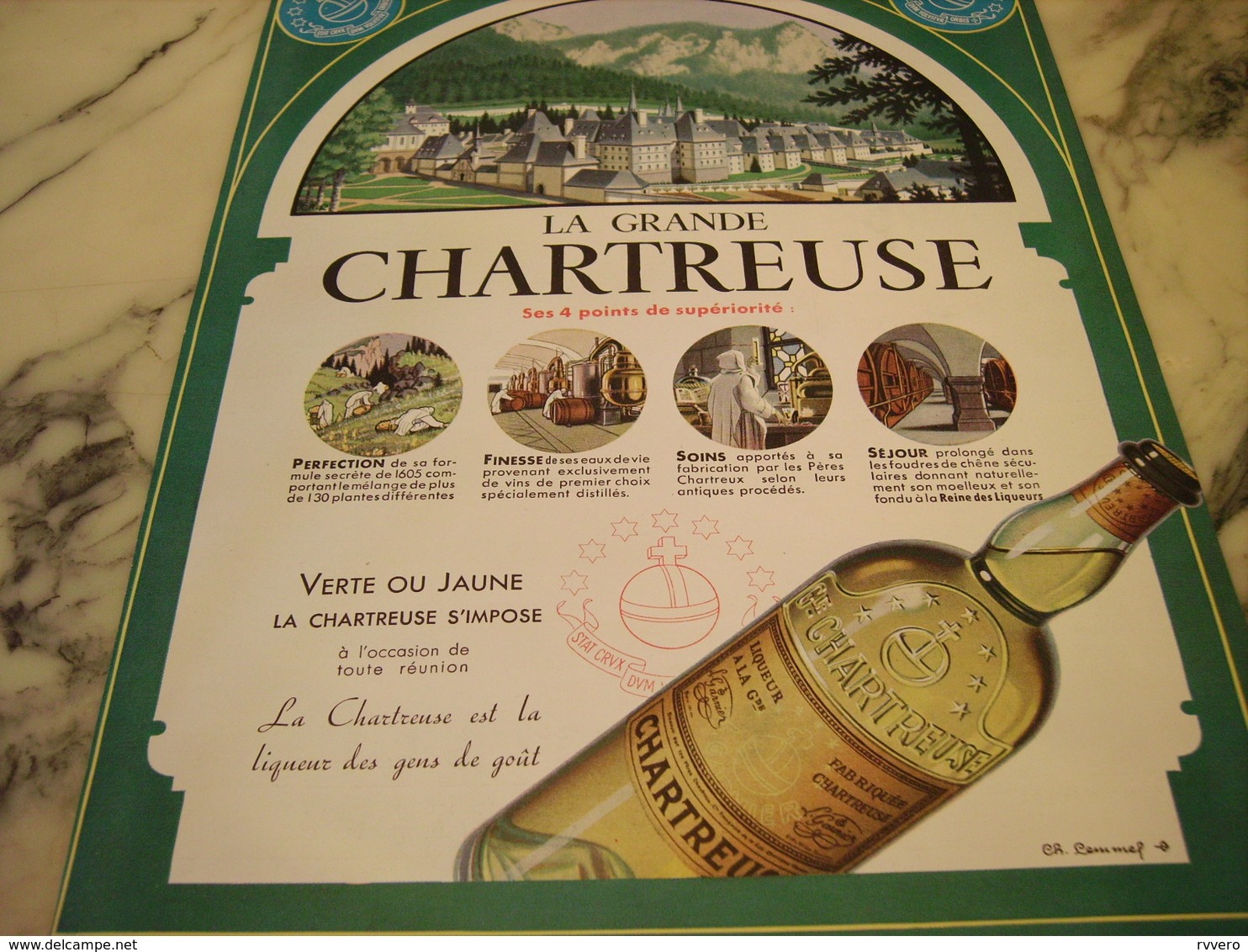 ANCIENNE PUBLICITE GRANDE CHARTREUSE VERTE OU JAUNE  1952 - Publicités