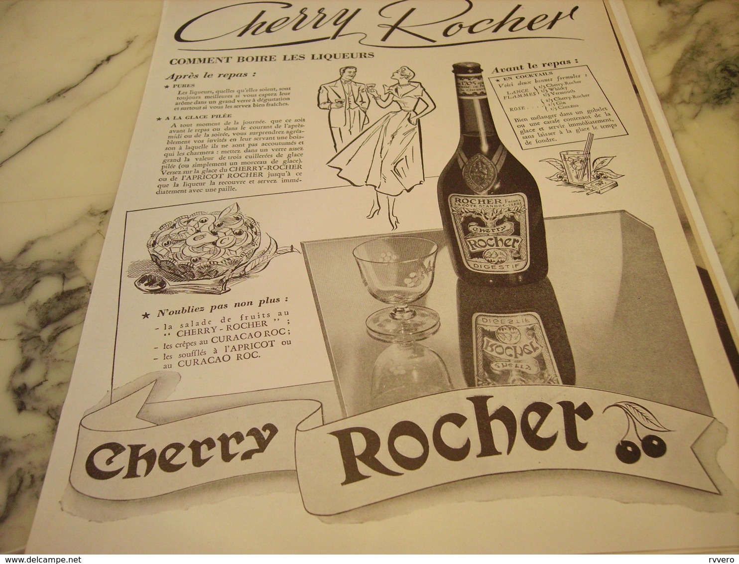 ANCIENNE PUBLICITE COMMENT BOIRE  CHERRY ROCHER DIGESTIF 1951 - Affiches