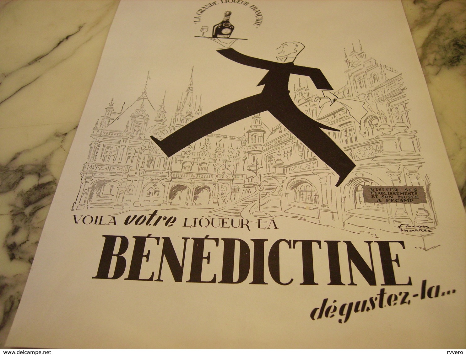 ANCIENNE  PUBLICITE VOILA VOTRE  LIQUEUR LA BENEDICTINE 1951 - Alcools